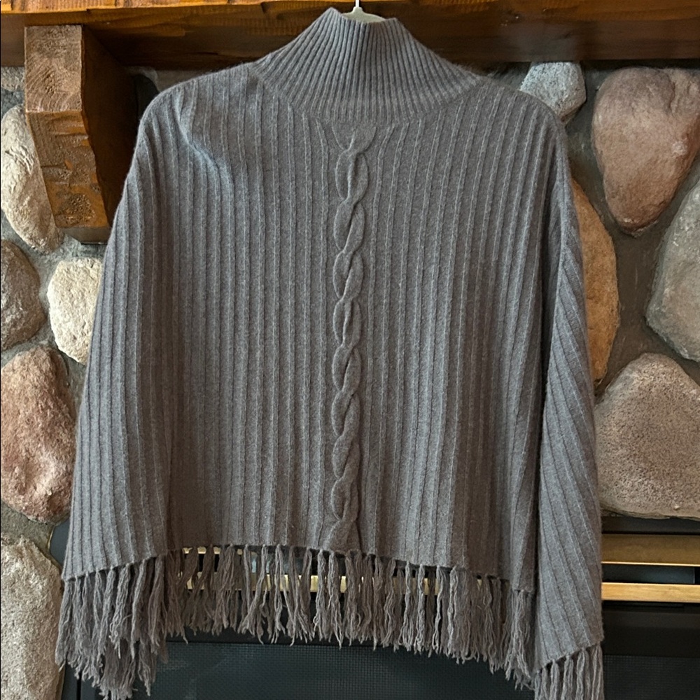 Max Studio Charcoal Cable Knit Poncho, Size S-M